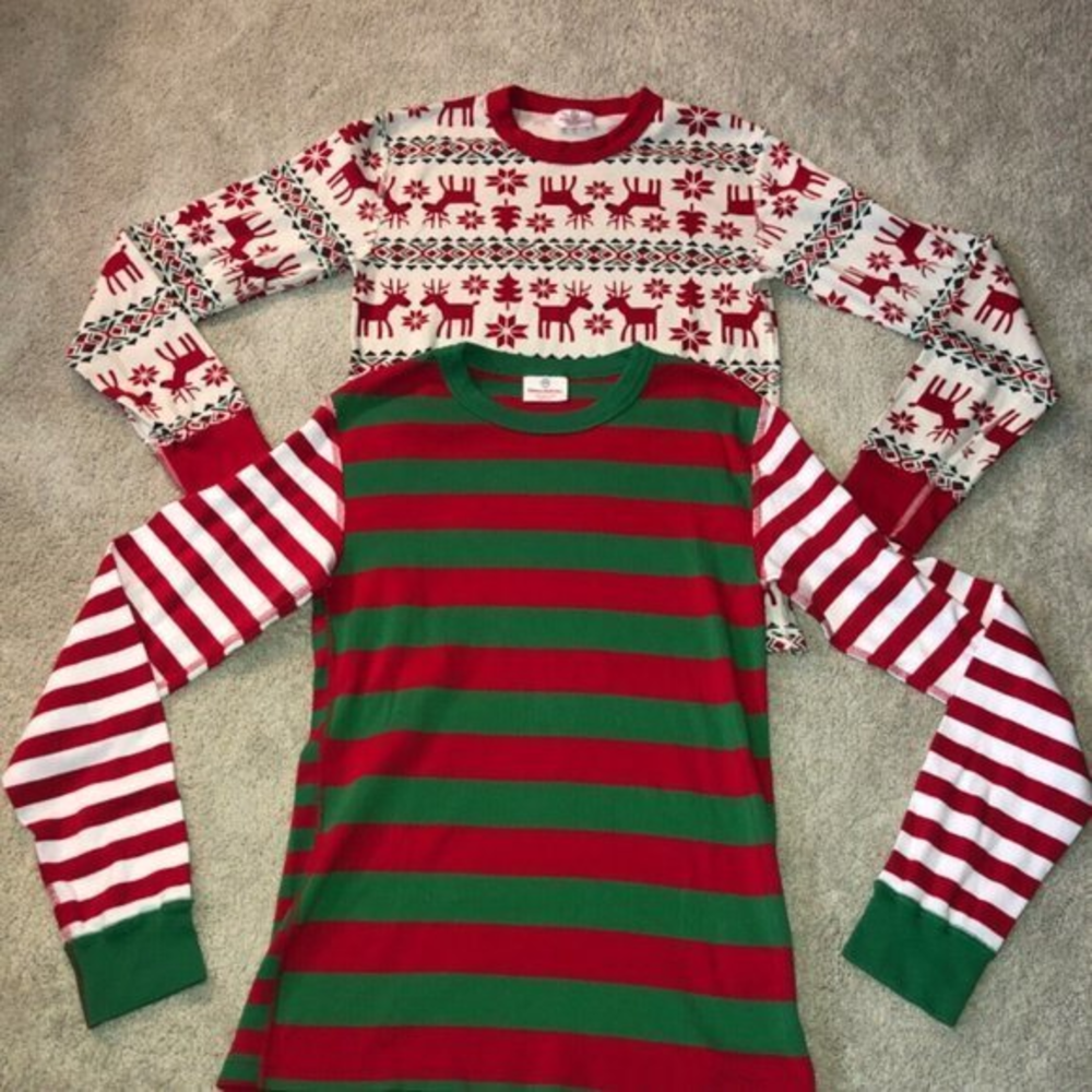 Hanna Andersson Christmas Holiday Women’s XS Pajama Top Set Reindeer Striped‎
